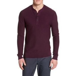 Bonobos Merino Wool Henley Sweater Men's M Burgundy Slim Fit Extra Fine Preppy
